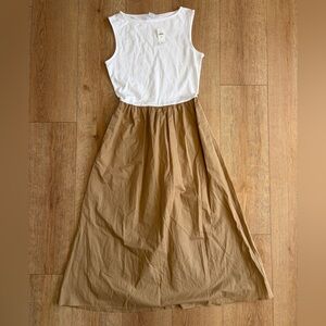 GAP Sleeveless Mixed Media Maxi Dress S Petite White Camel Summer NWT